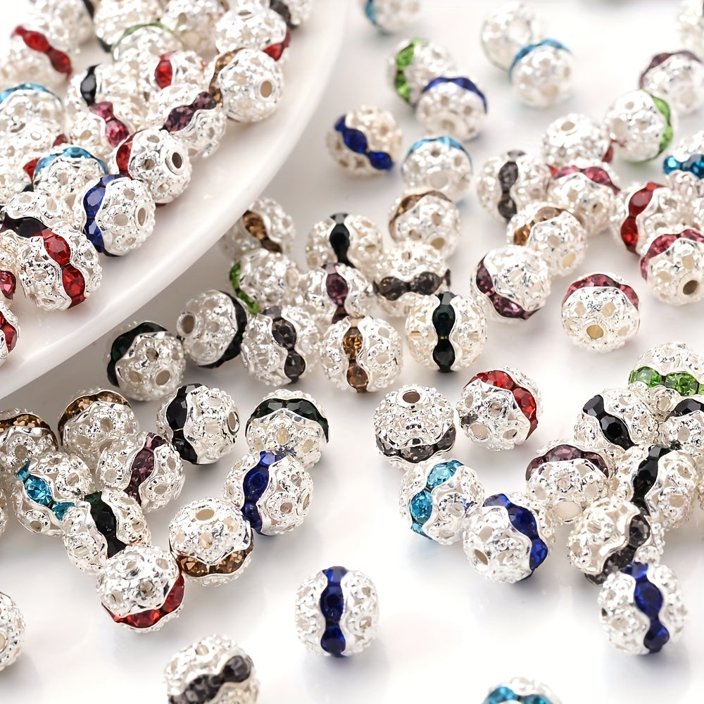 Pipitree Alloy Spacer Beads Silvery Rhinestone 6 8 10mm Mix