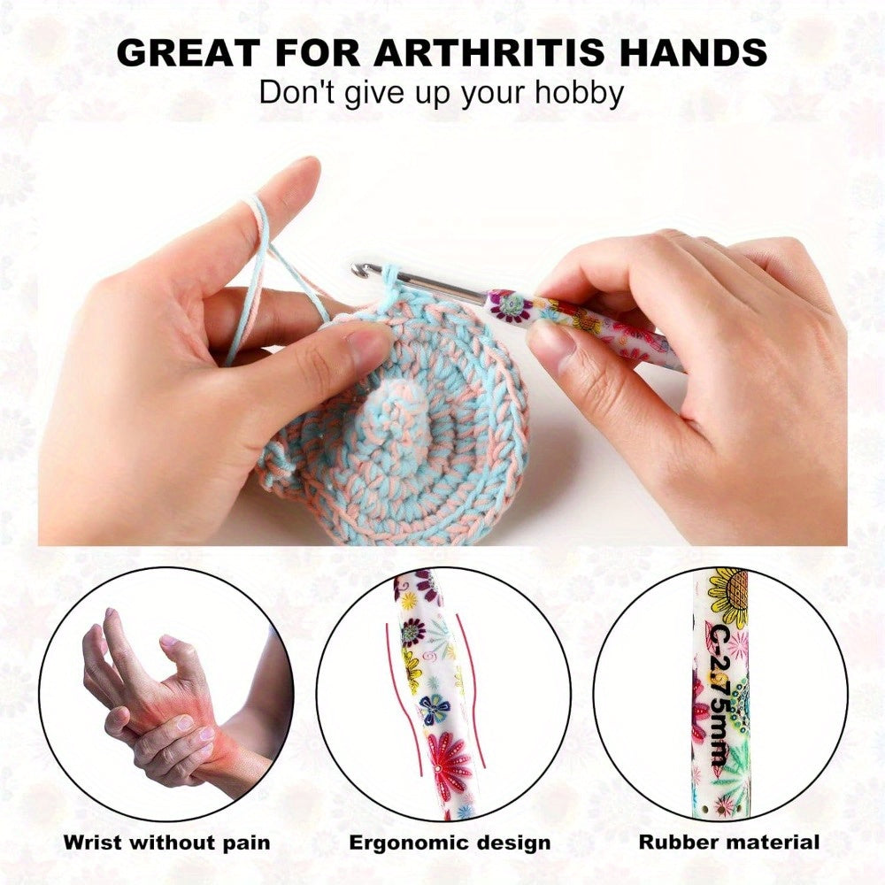 14Pcs Crochet Hook Set Storage Bag with Ergonomic Handles