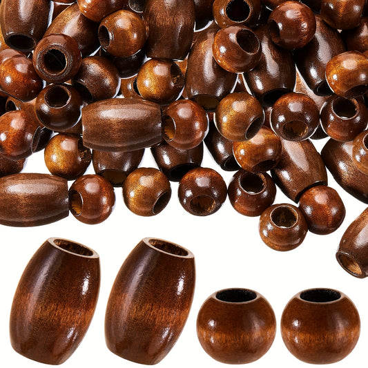 Brown Wooden Macrame Beads 130pcs With 10mm Large Hole