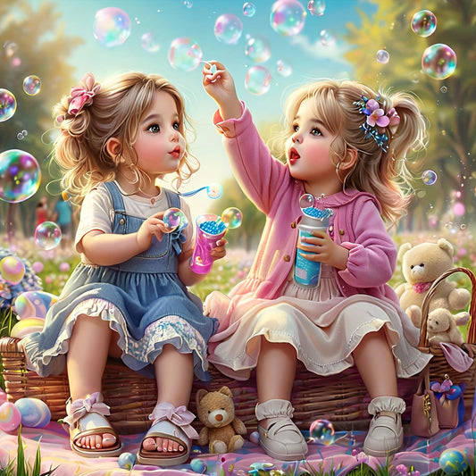 5D Diamond Painting Kit Round Wall Art Two Cute Girls