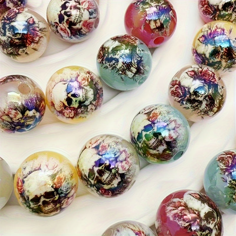 Gothic Floral Skull Beads Set Pastel Acrylic Jewelry Charms
