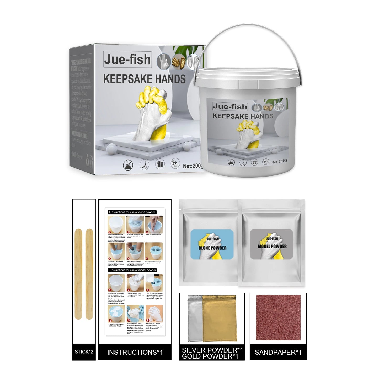 Jue-Fish DIY Air Dry Clay Kit for Kids Handprint Keepsakes
