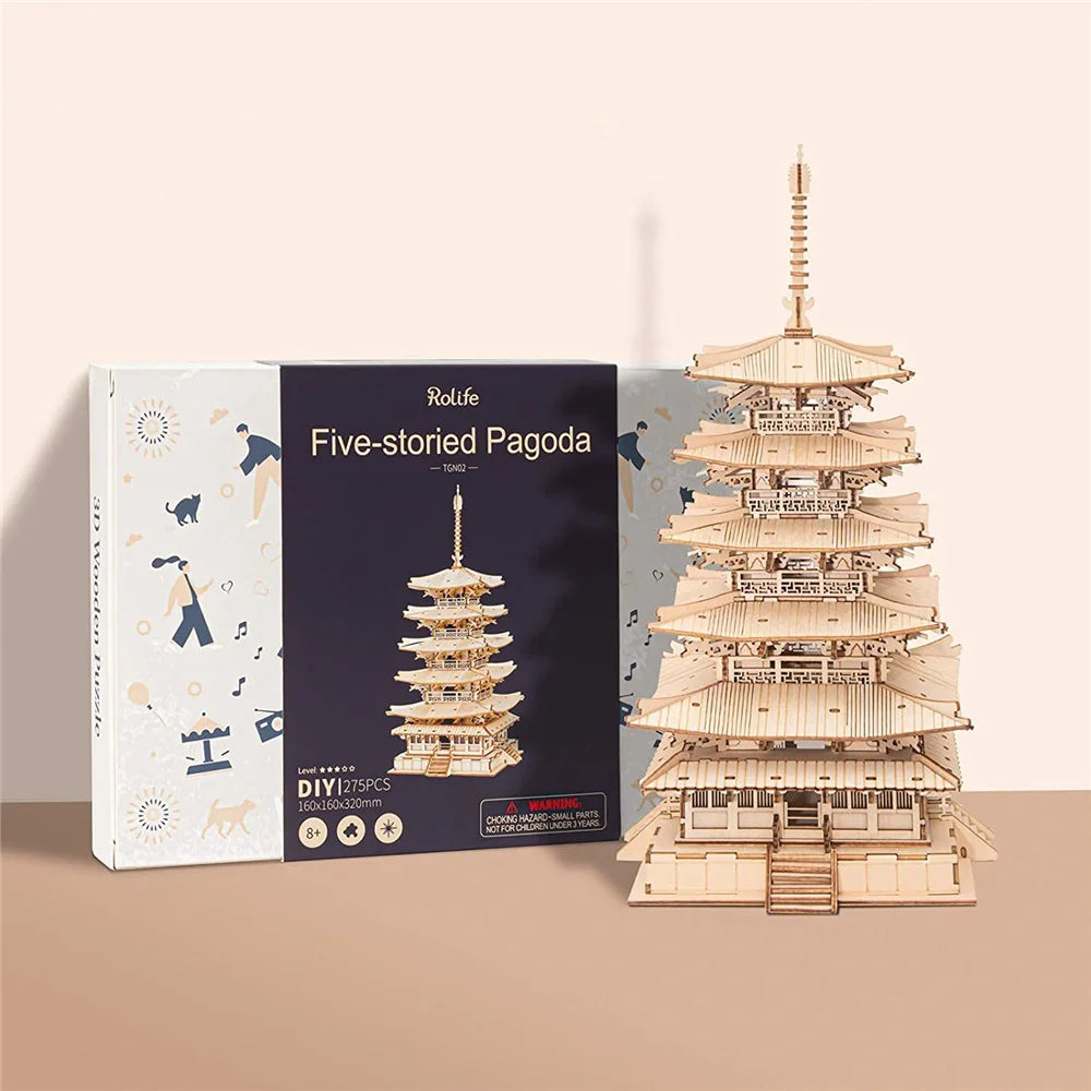 Robotime Rolife 275 Piece DIY 3D Wooden Pagoda Puzzle Toy