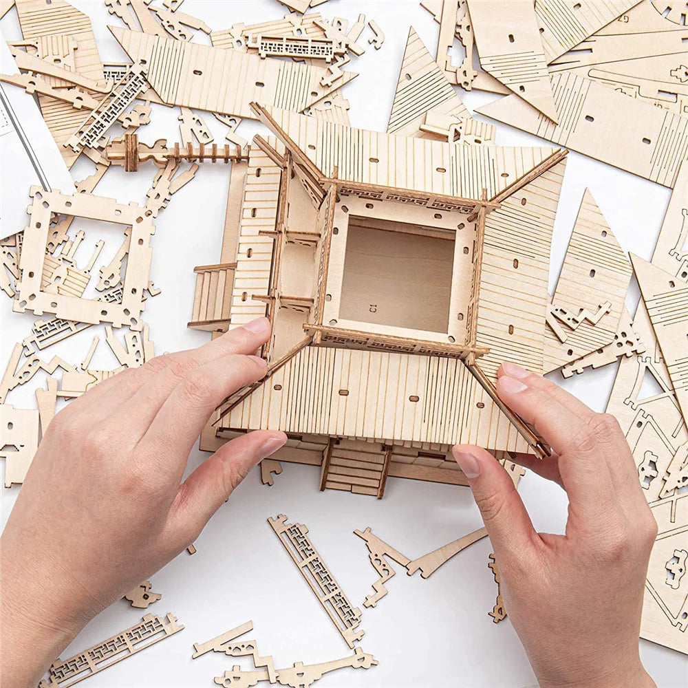 Robotime Rolife 275 Piece DIY 3D Wooden Pagoda Puzzle Toy