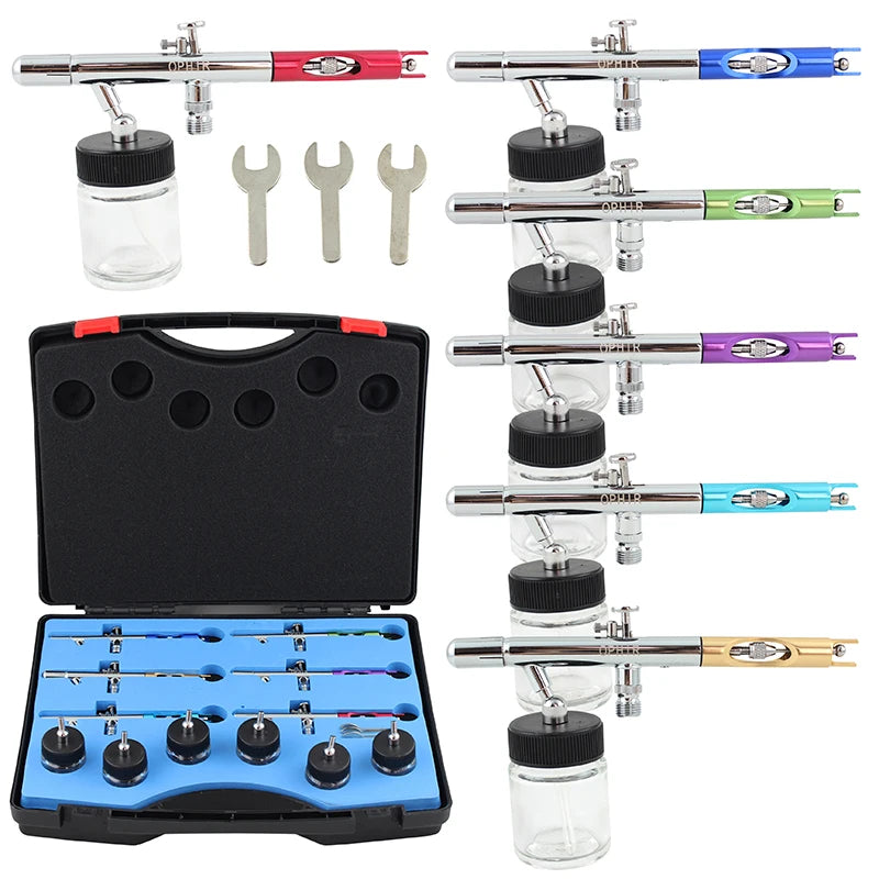 2017 Ophir 6 Piece Dual Action Airbrush Set for Creative Projects