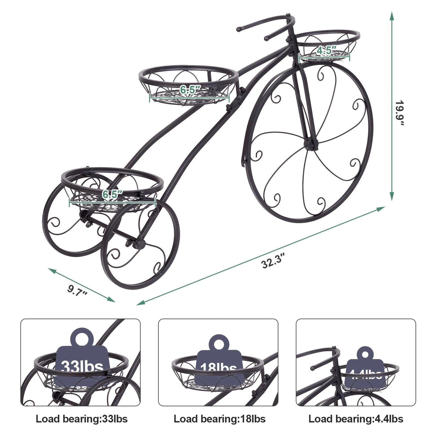Tricycle Plant Stand Metal Flower Pot Cart for Garden Patio
