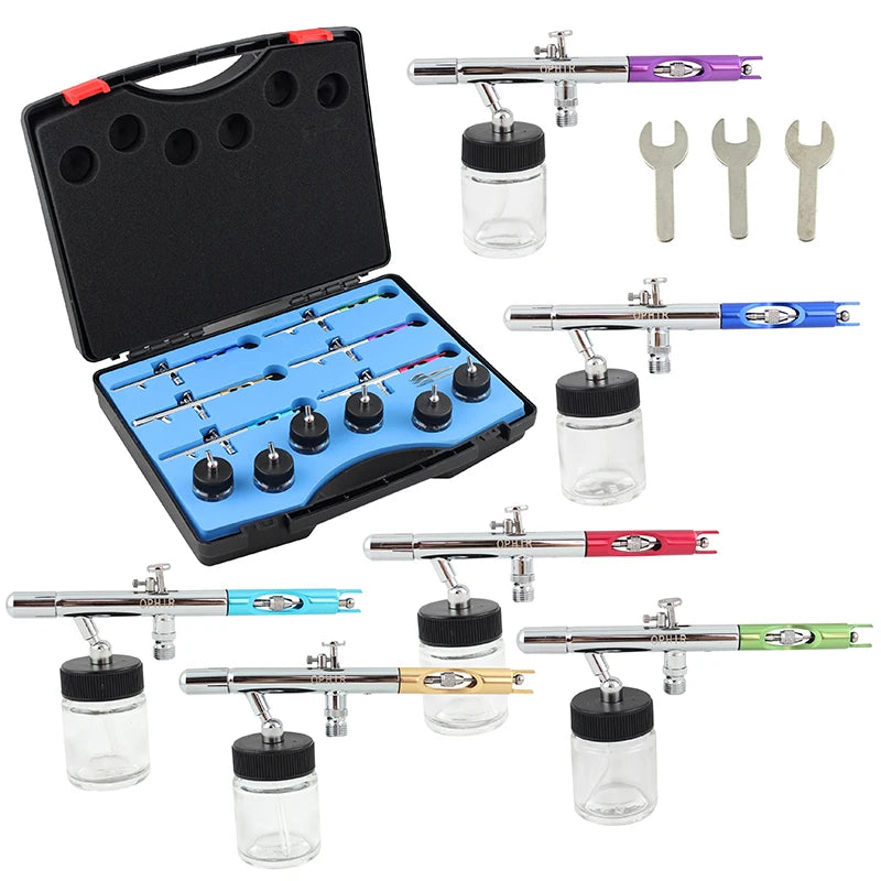 2017 Ophir 6 Piece Dual Action Airbrush Set for Creative Projects