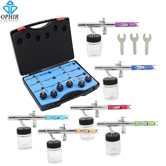 2017 Ophir 6 Piece Dual Action Airbrush Set for Creative Projects