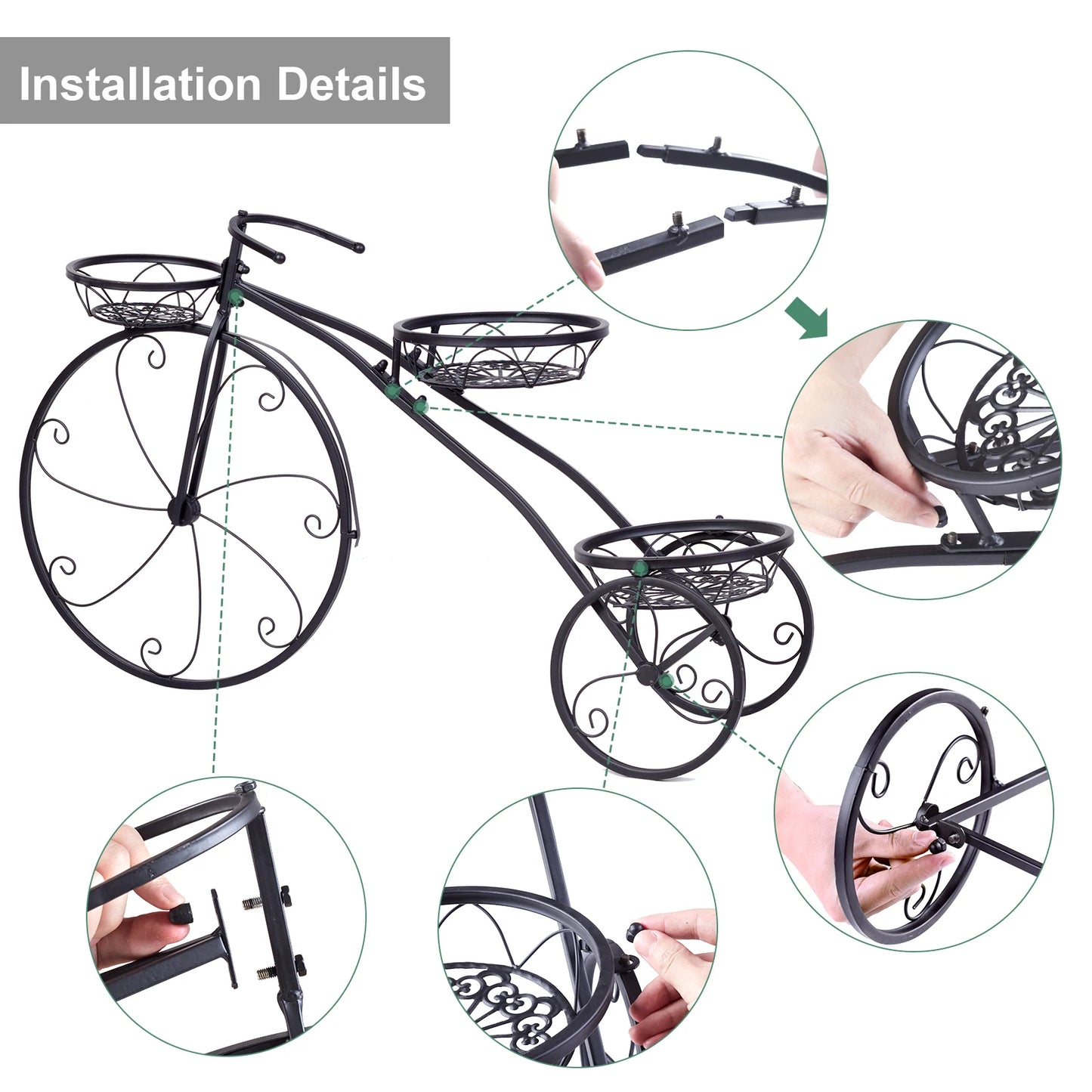 Tricycle Plant Stand Metal Flower Pot Cart for Garden Patio