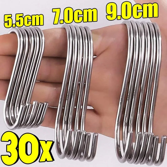 Stainless Steel S Shaped Hooks For Kitchen Bathroom Hanging Clothes Towels Bags
