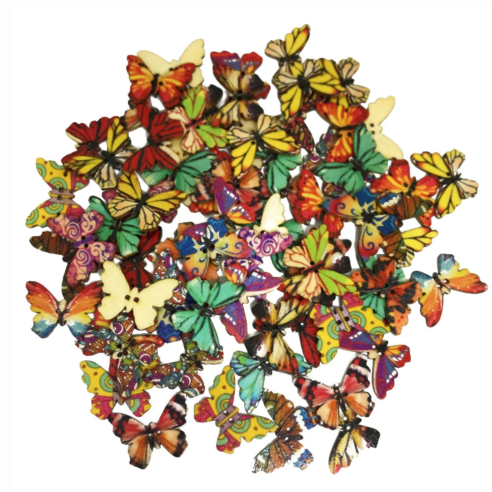 Fashion Wooden Butterfly Flower Buttons for DIY Crafting