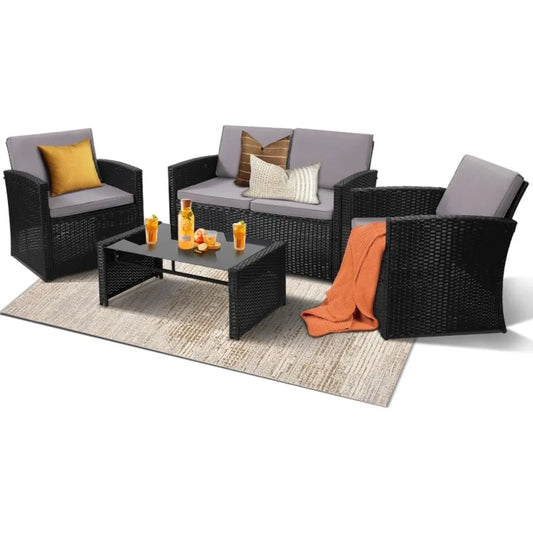 Modern Rattan Patio Conversation Set for Garden and Porch