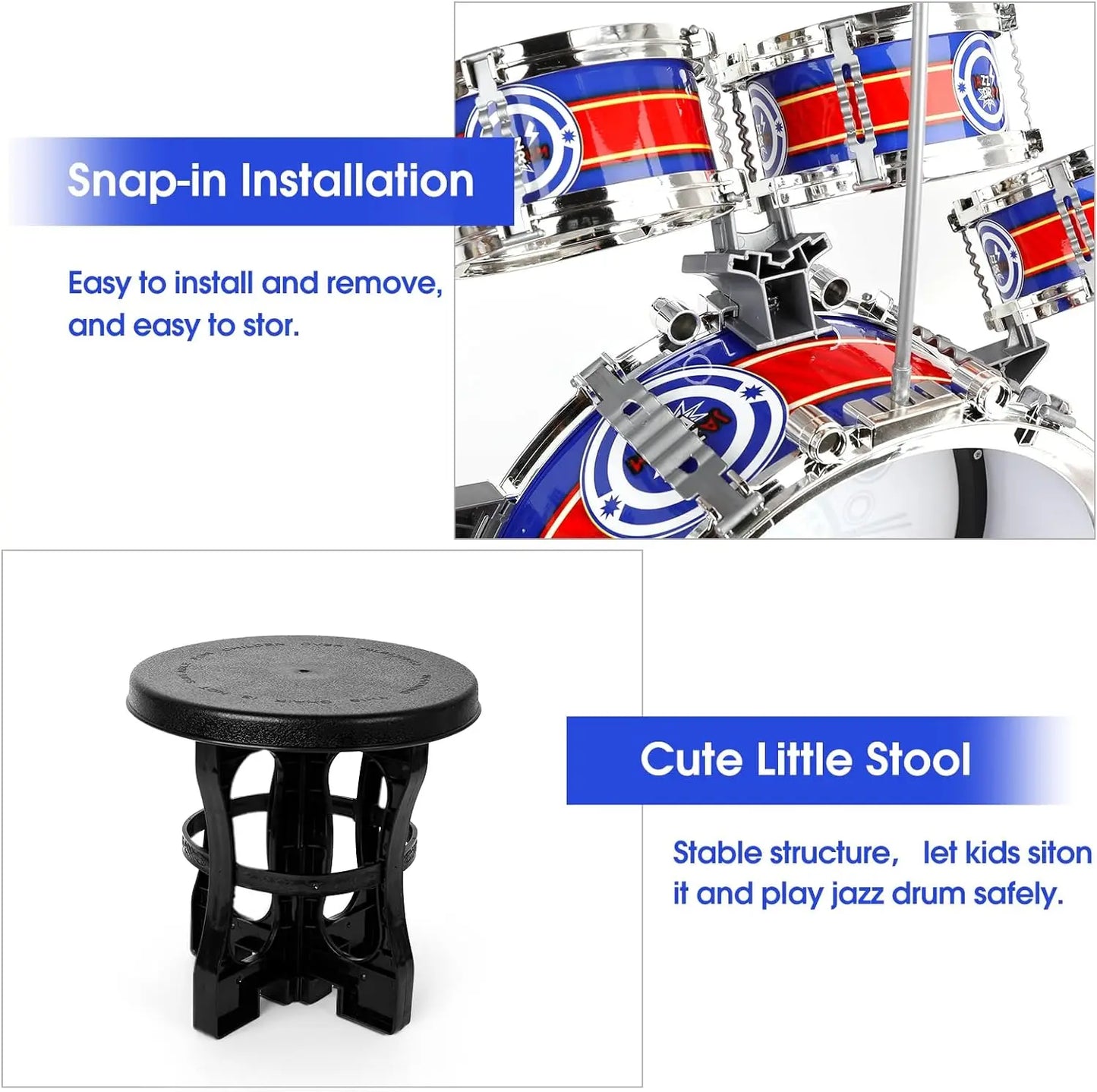 Mini Jazz Drum Set with Stool for Beginners Kids 6 Drums LED