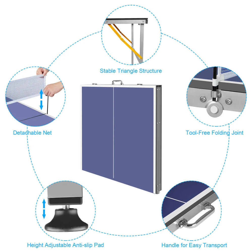 6ft Foldable Mid Size Portable Ping Pong Table Set Complete