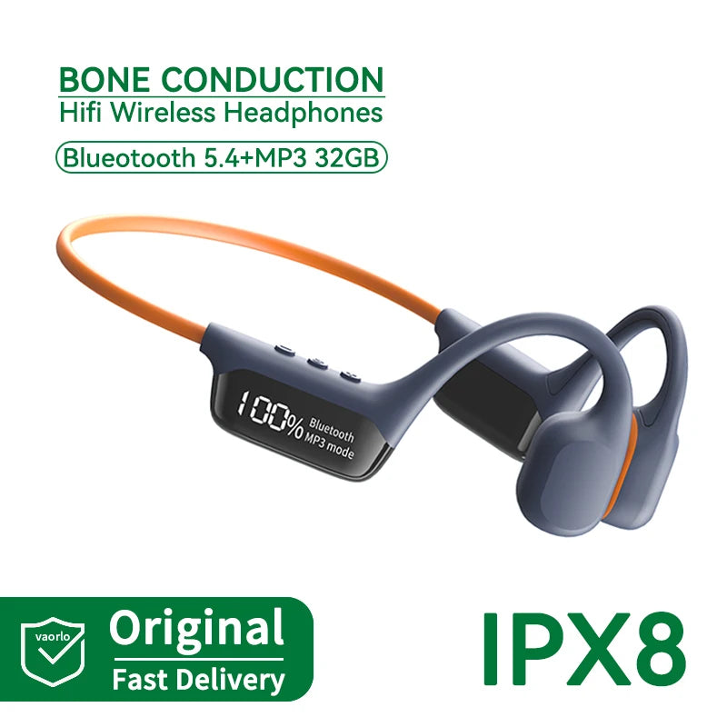 VAORLO Bone Conduction Headphones IPX8 Waterproof BT 5.4 MP3