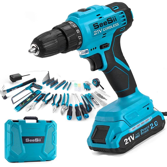 Seesii 21V Cordless Drill Kit 230 Pcs For Home Repair