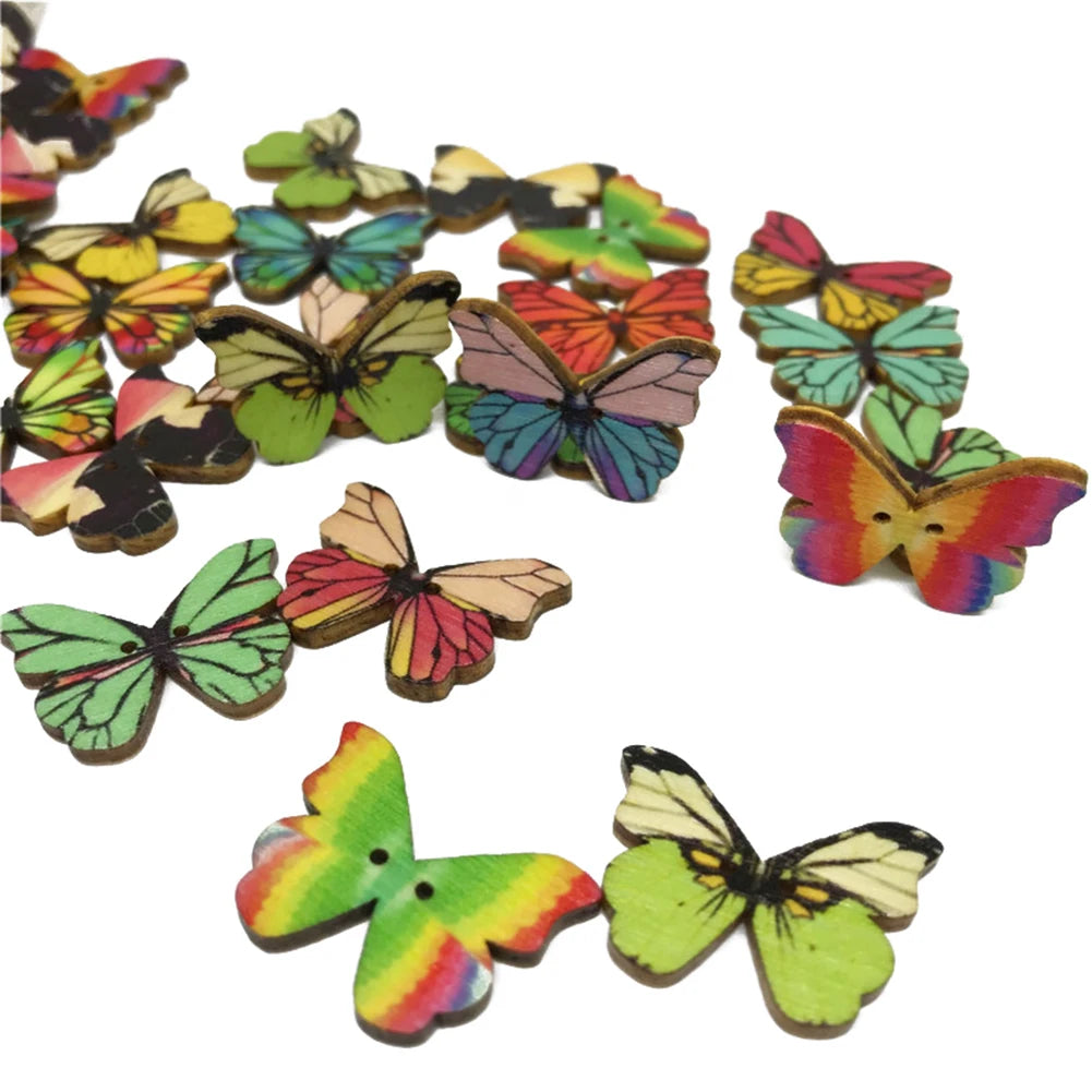 Fashion Wooden Butterfly Flower Buttons for DIY Crafting