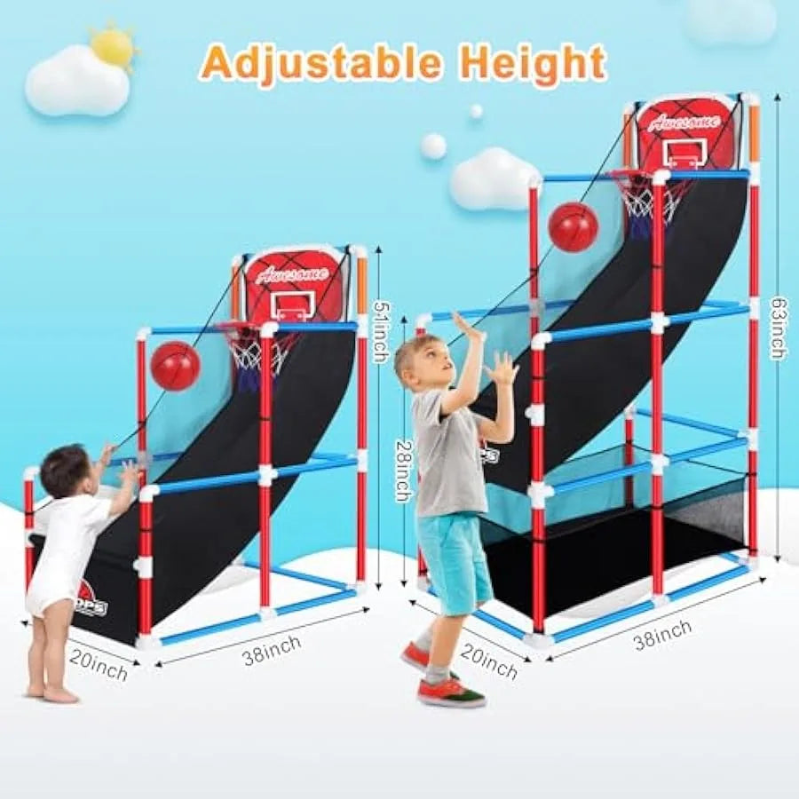Adjustable Arcade Basketball Game Set With Storage 4 Balls