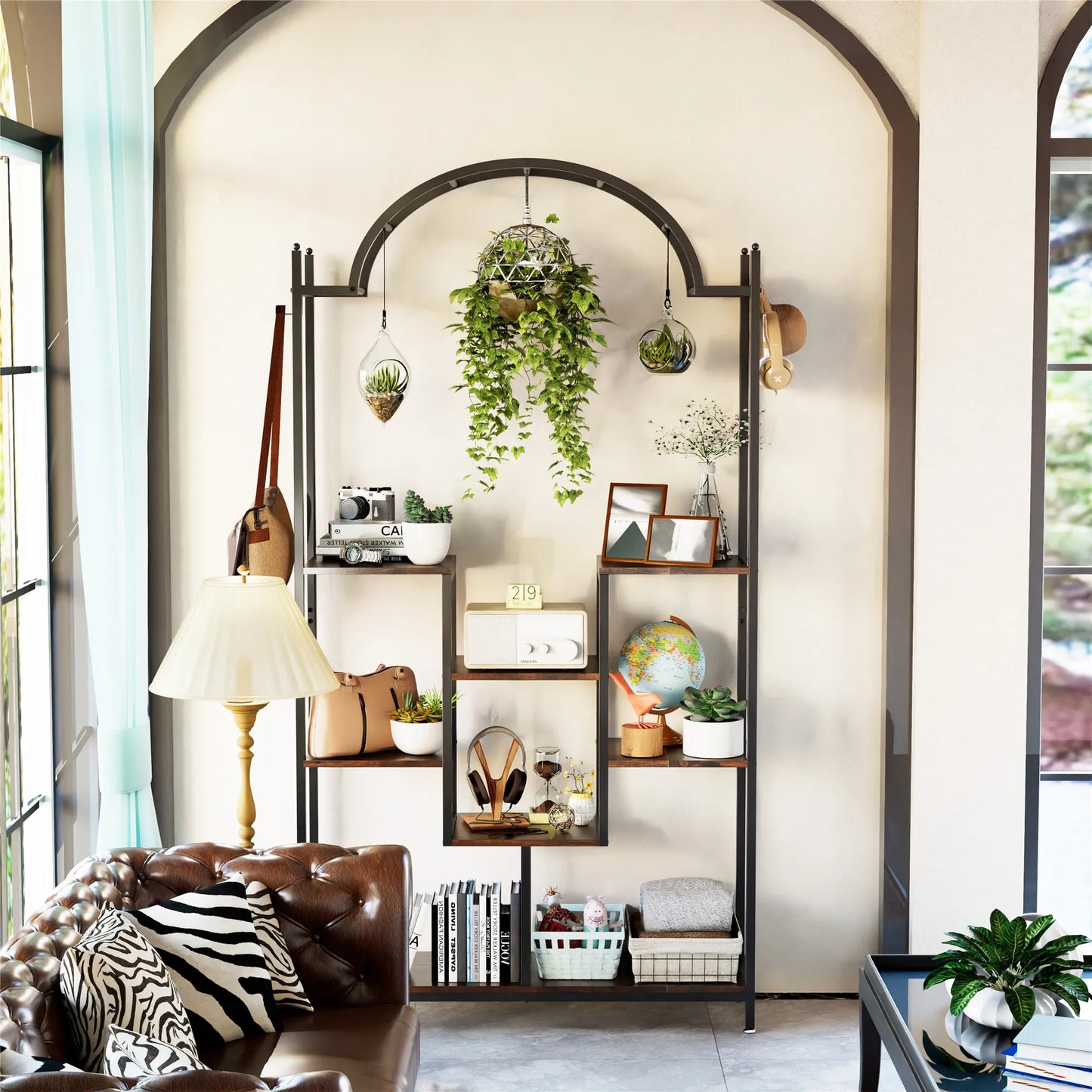 5-Tier Tall Indoor Plant Stand with Arched Metal Design