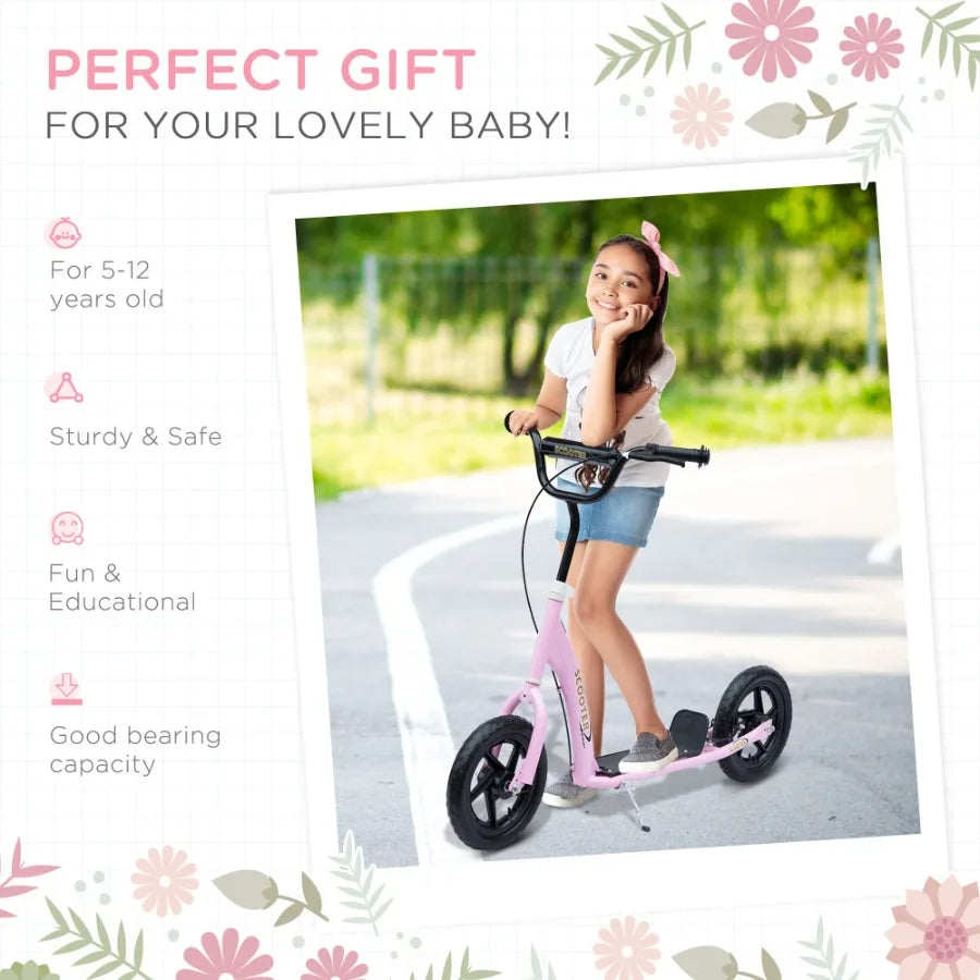 Homcom Pink Big Wheel Kick Scooter Adjustable Handlebar