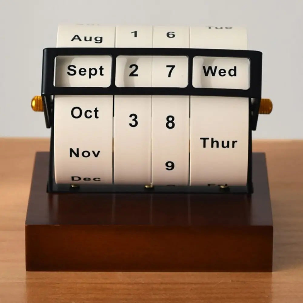 Wooden Perpetual Rotary Calendar Desktop Gift Daily Flip
