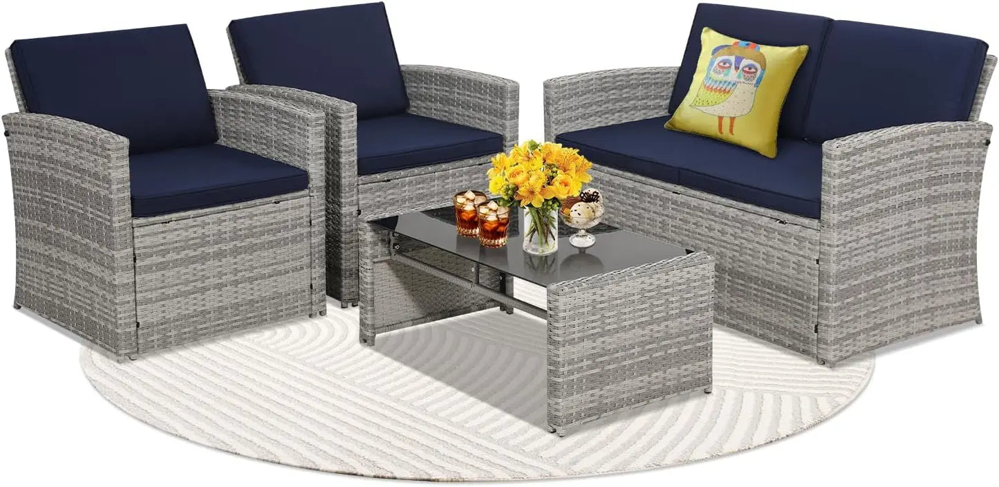 Modern Rattan Patio Conversation Set for Garden and Porch