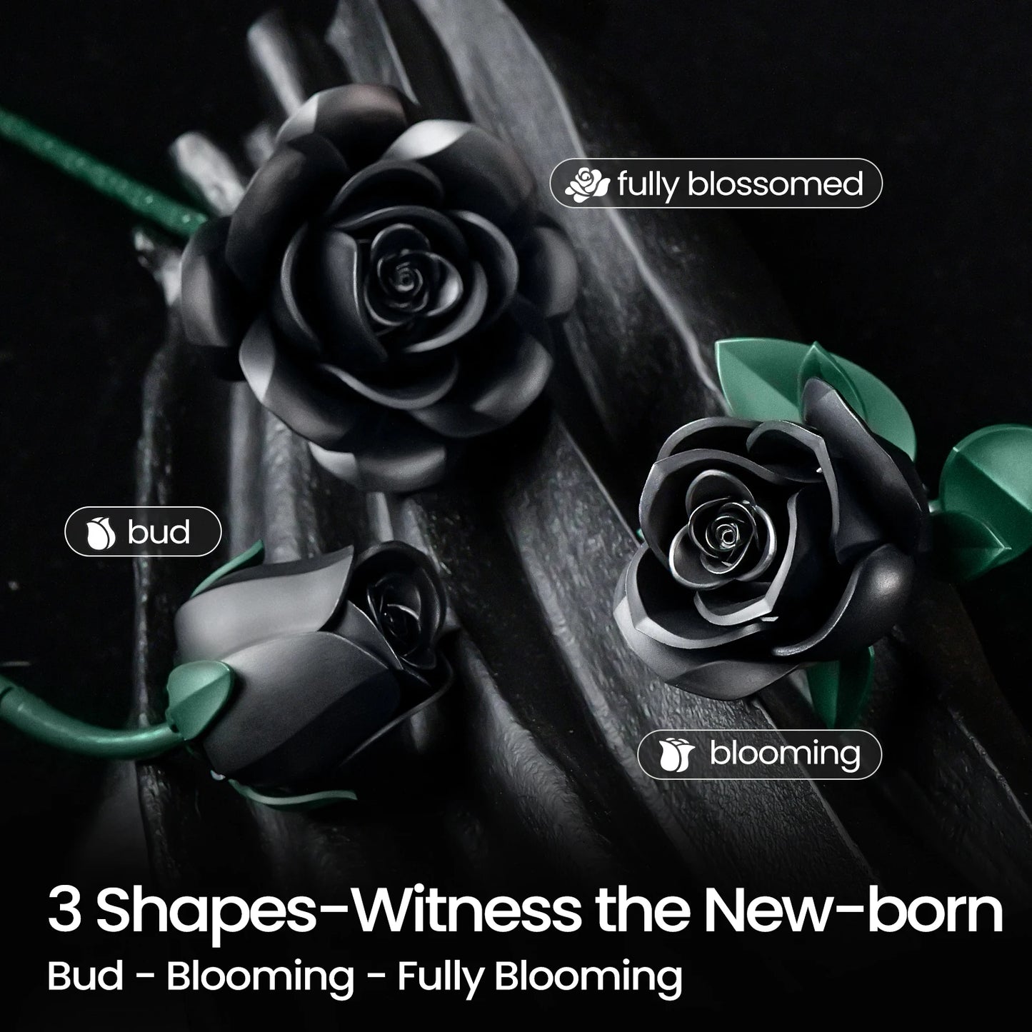 Black Roses Building Block Set 3PCS Floral Home Decor Gifts