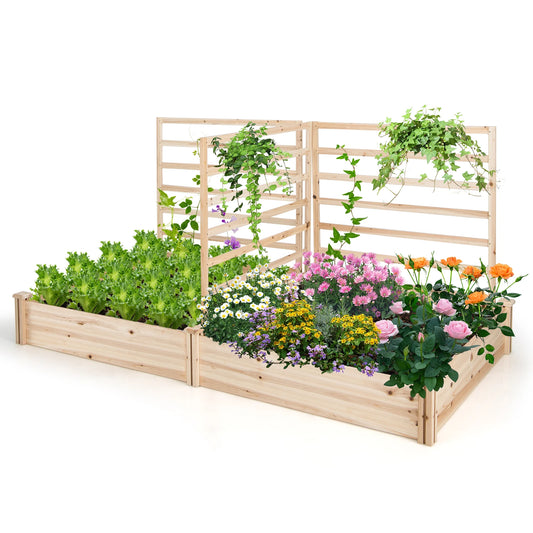 Wooden U-Shaped Raised Garden Bed Planter with Trellis 92.5x95in