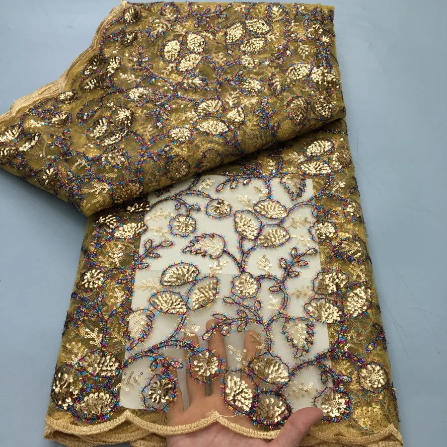 Luxury African Sequins Beaded Lace Fabric for Weddings