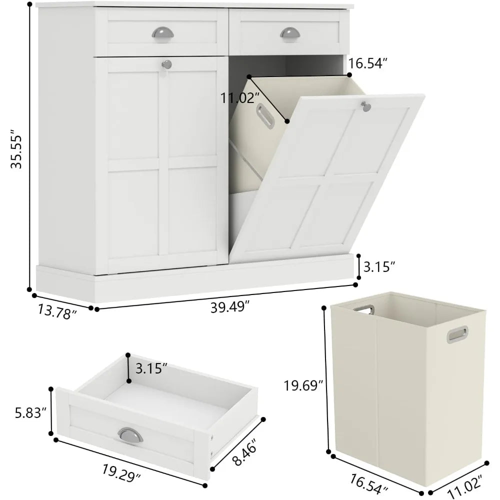 Double Tilt Out Laundry Hamper Cabinet With 2 Drawers And 2 Baskets 30 Gallon Bathroom Storage