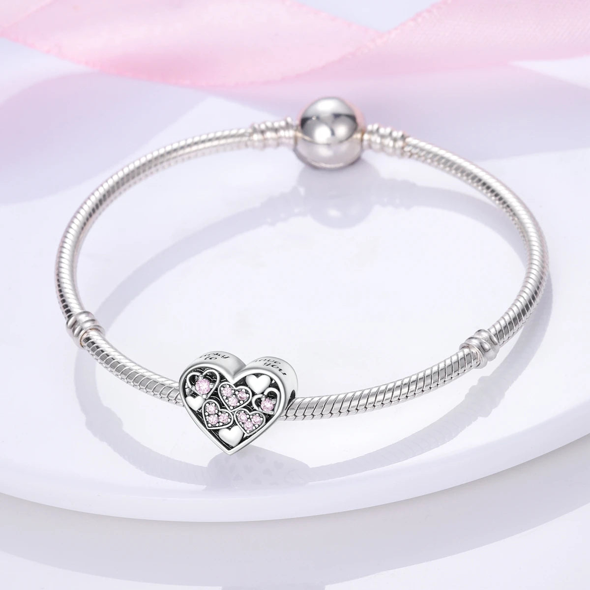925 Sterling Silver Heart Shaped Charms Beads for Pandora Bracelets