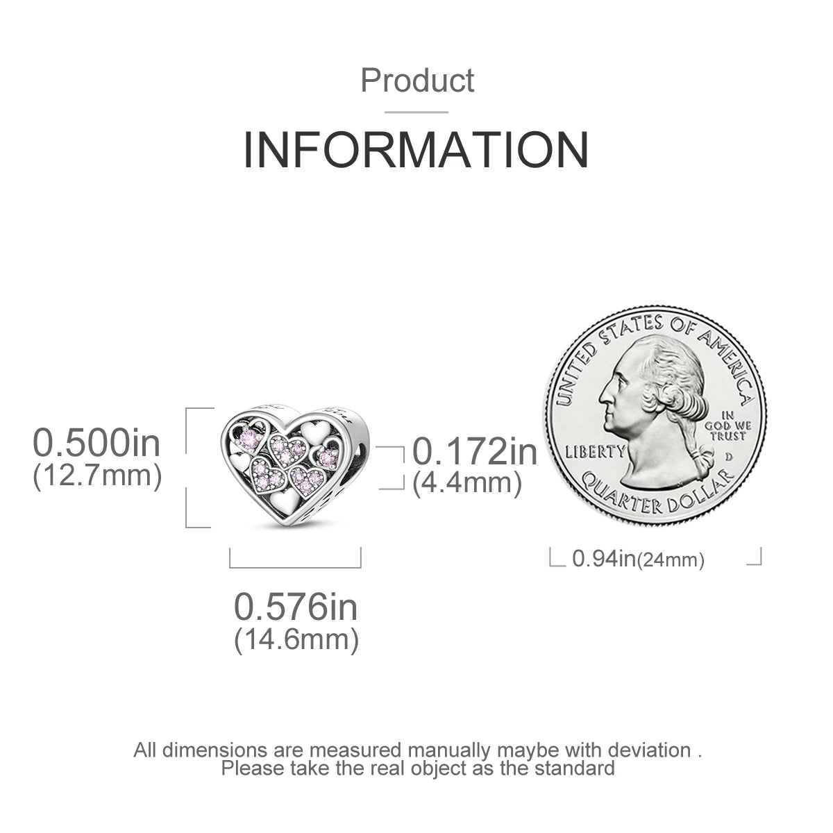 925 Sterling Silver Heart Shaped Charms Beads for Pandora Bracelets