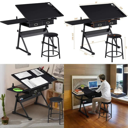 Height Adjustable Drafting Table With Storage For Artists