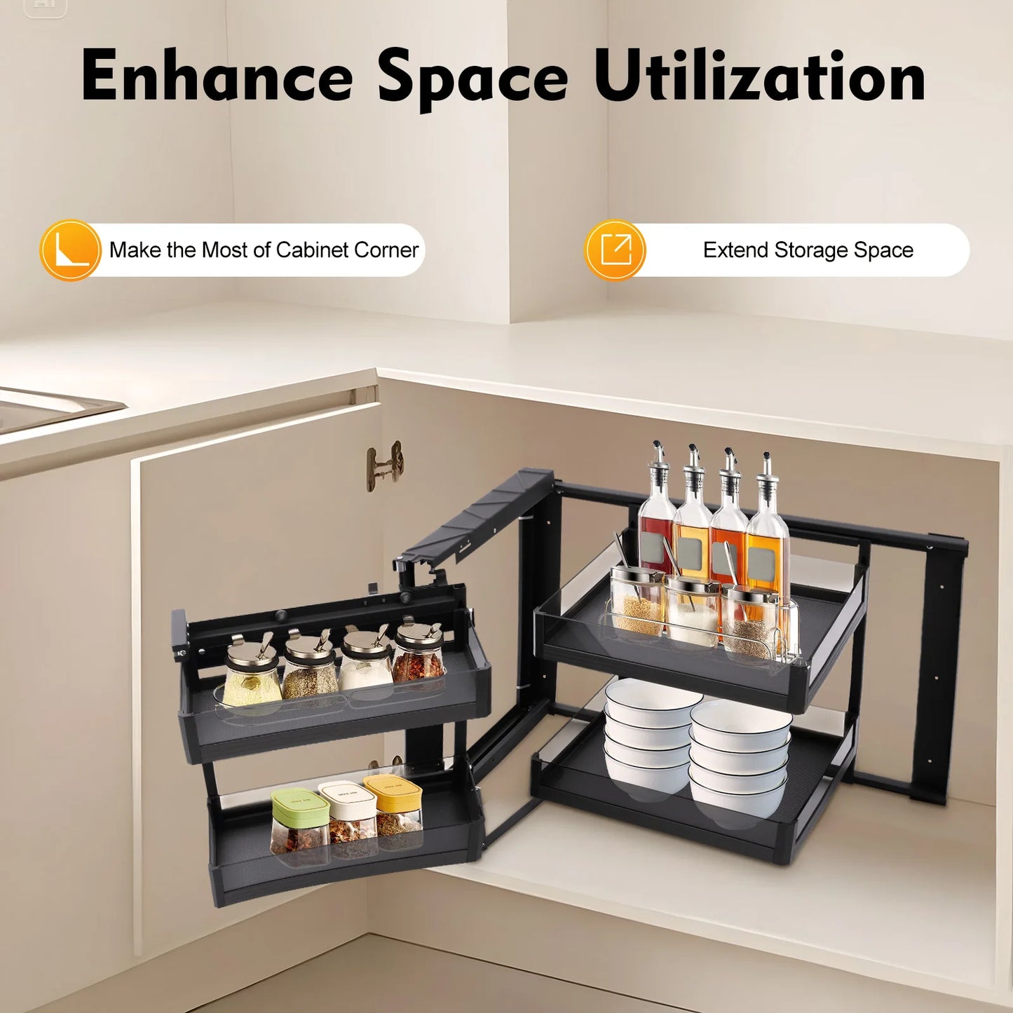 Kitchen Corner Pull Out Organizer With Four Baskets