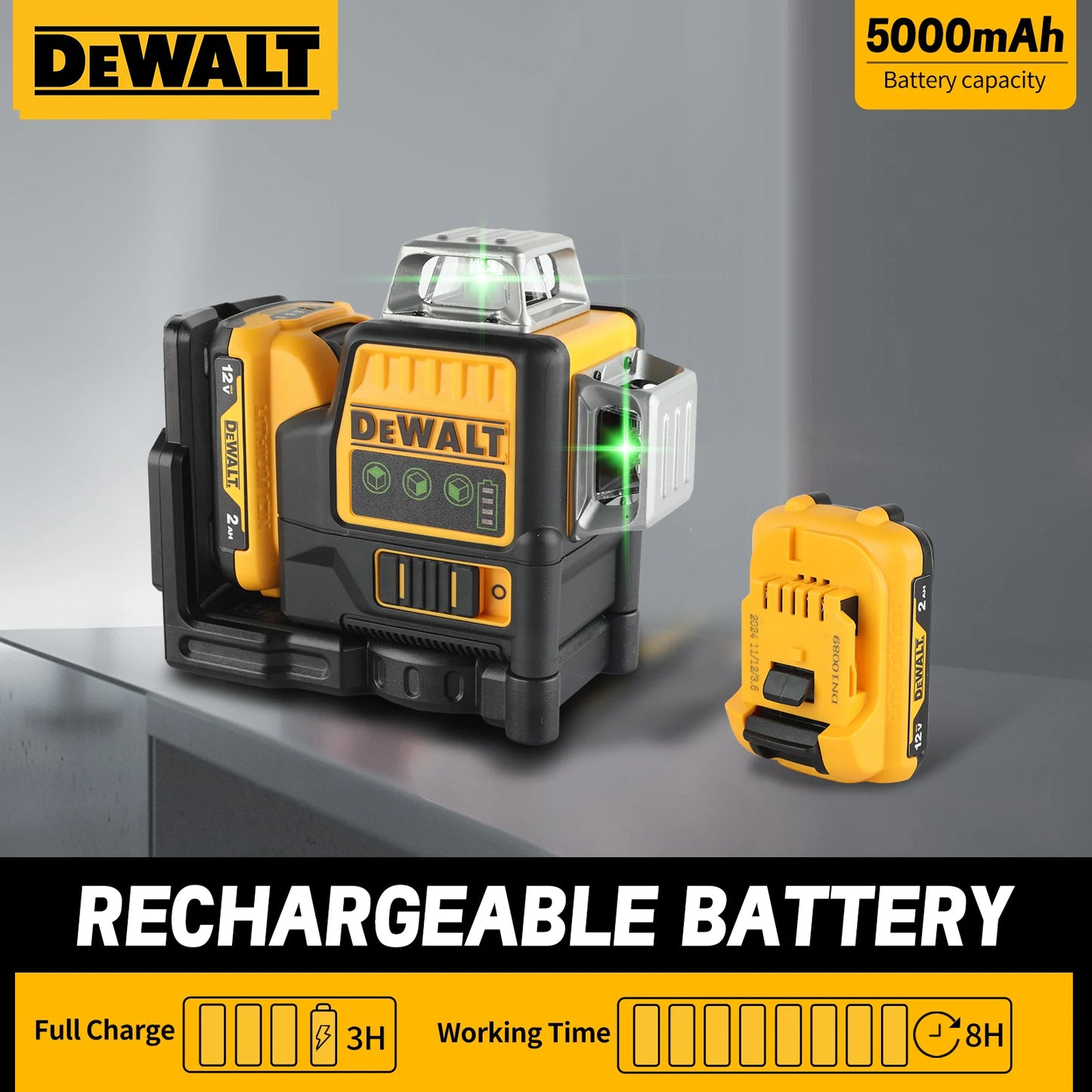 DEWALT DW089LG Laser Level with 12V Battery and Green Lines
