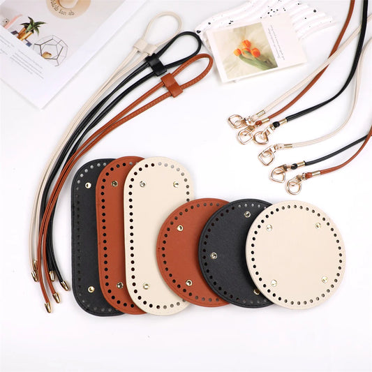 3Pcs Set PU Leather Bag Bottom With Straps For Crochet Bags
