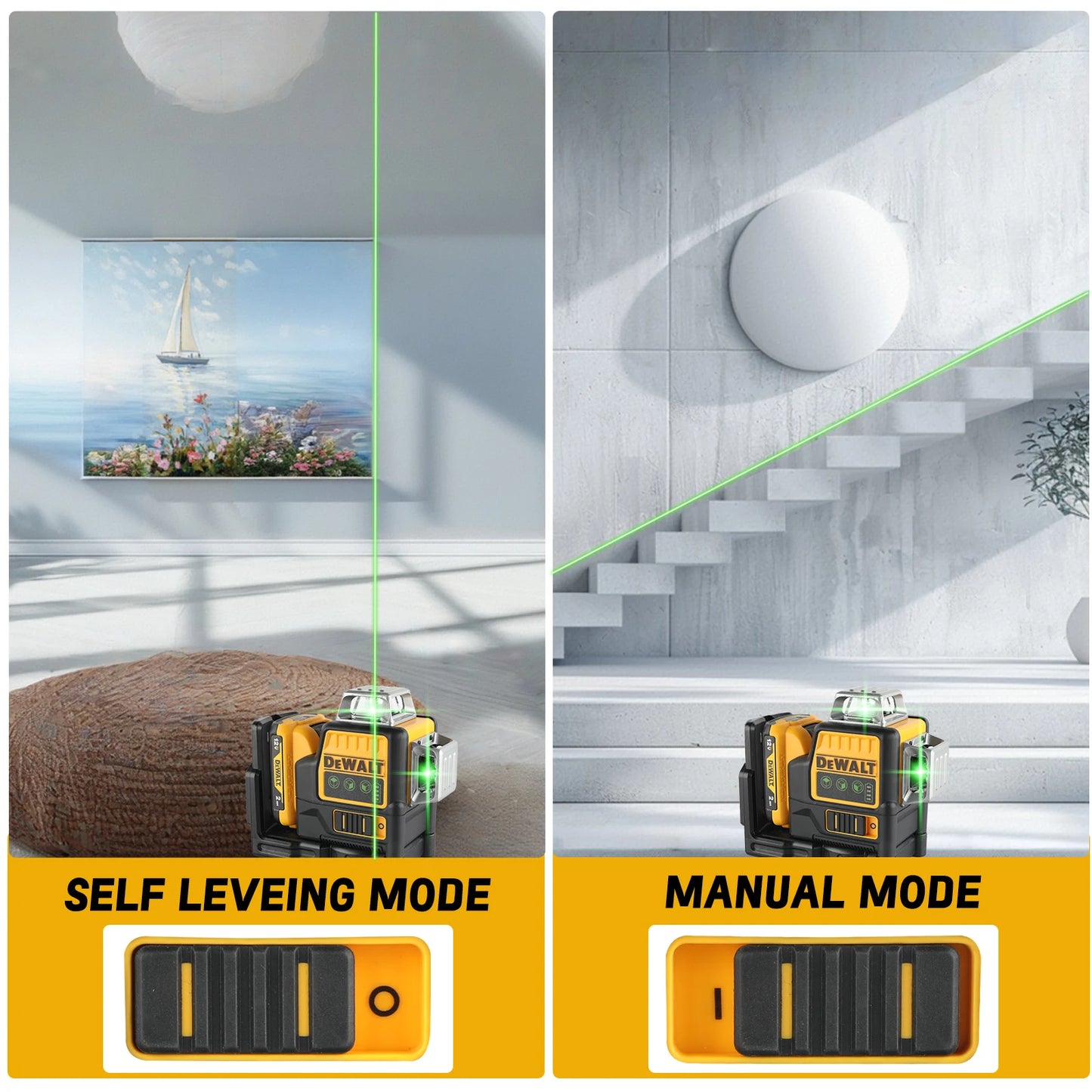 DEWALT DW089LG Laser Level with 12V Battery and Green Lines