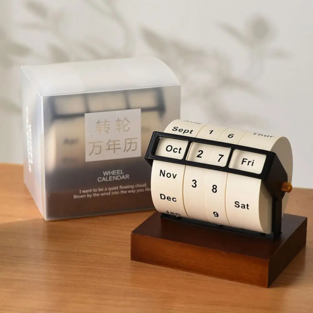 Wooden Perpetual Rotary Calendar Desktop Gift Daily Flip