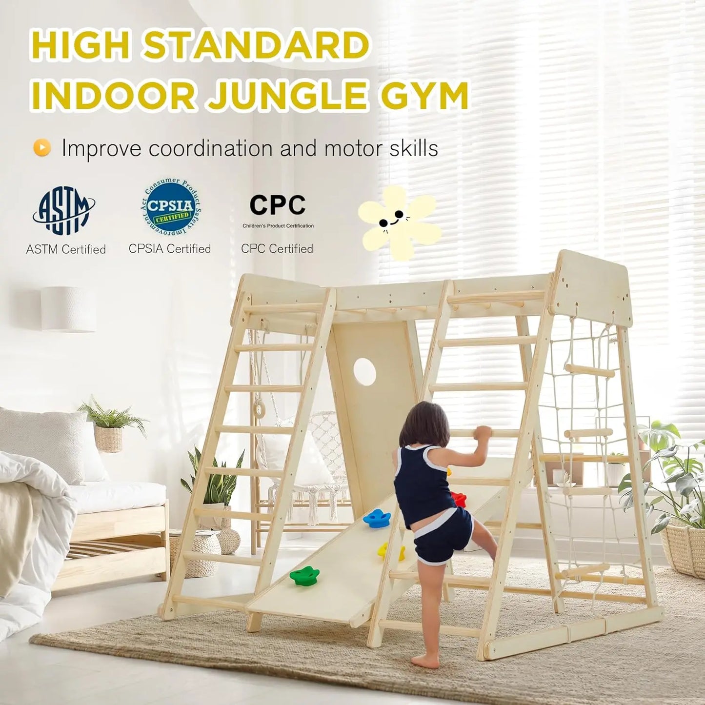 9 in 1 Indoor Jungle Gym for Kids Climbing Wall and Slide