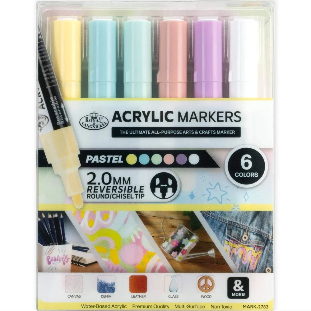 6 Piece Reversible Acrylic Art Markers for Crafts and DIY