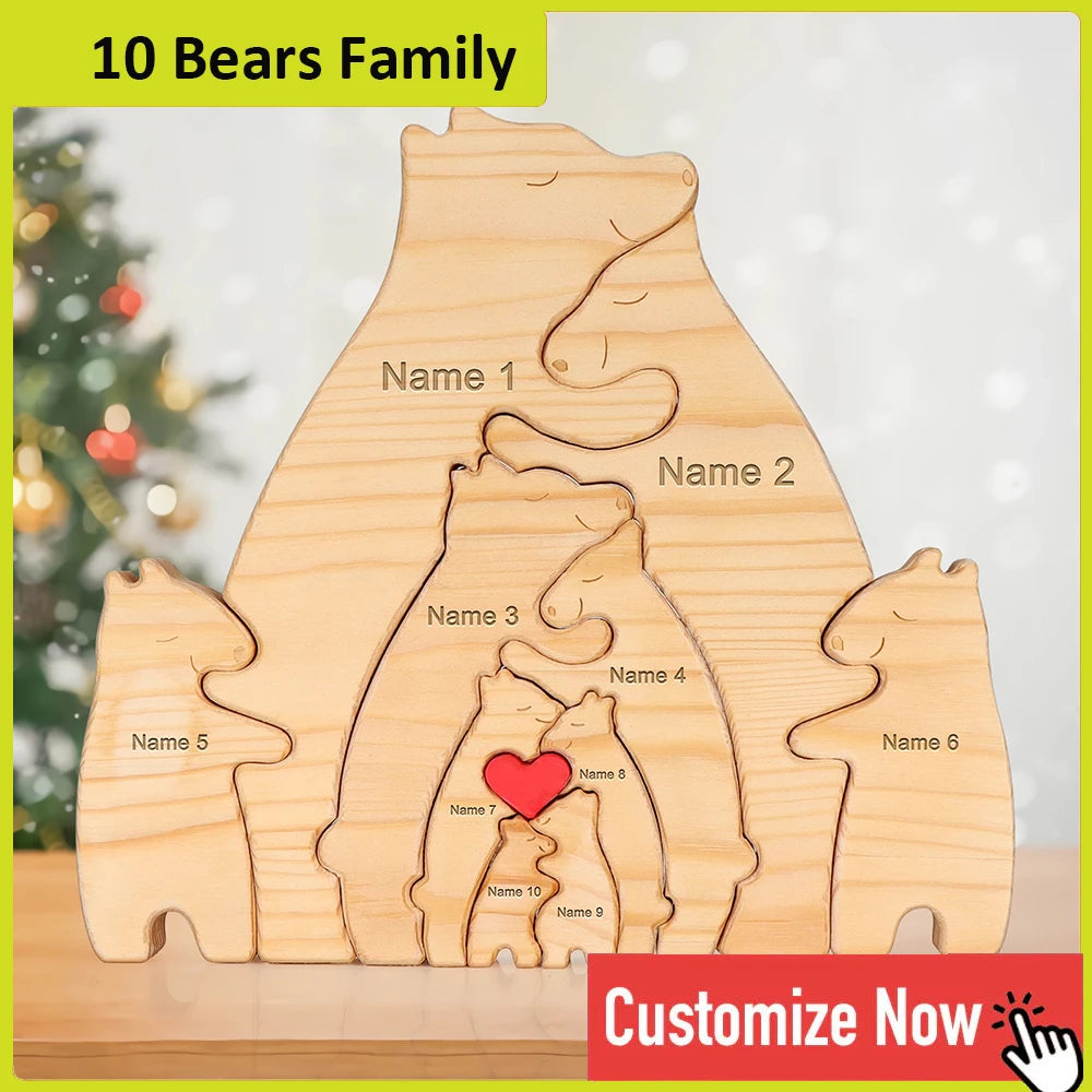 Personalized Custom Bear Family Wooden Puzzle for Home Decor