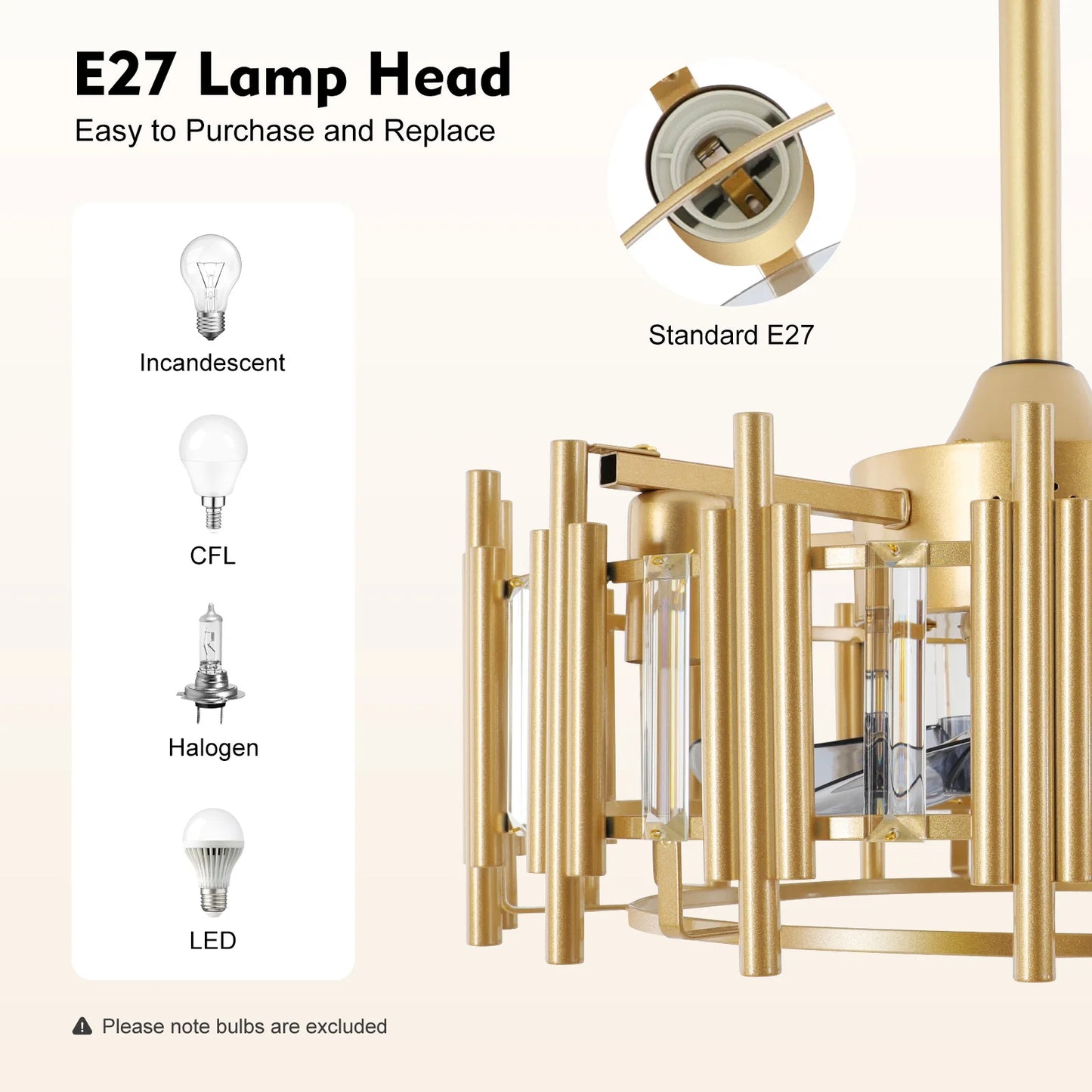 Modern Gold Ceiling Fan With Light Remote 35dB Quiet 5 Blade For Bedroom Living Room 3 Speed Timer