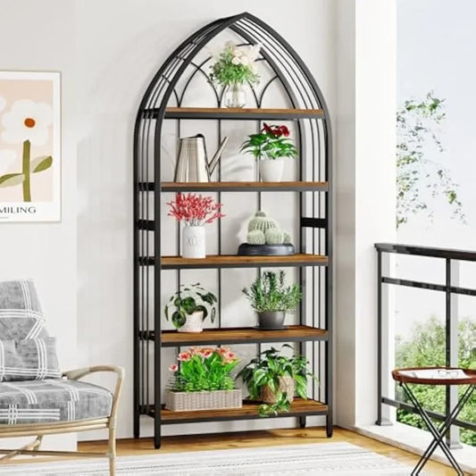 5-Tier Indoor Plant Stand 74.8 Inch Tall Wood and Metal Shelf