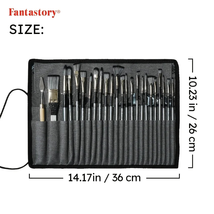 24 Piece Paint Brush Set with Mixing Knife for All Mediums
