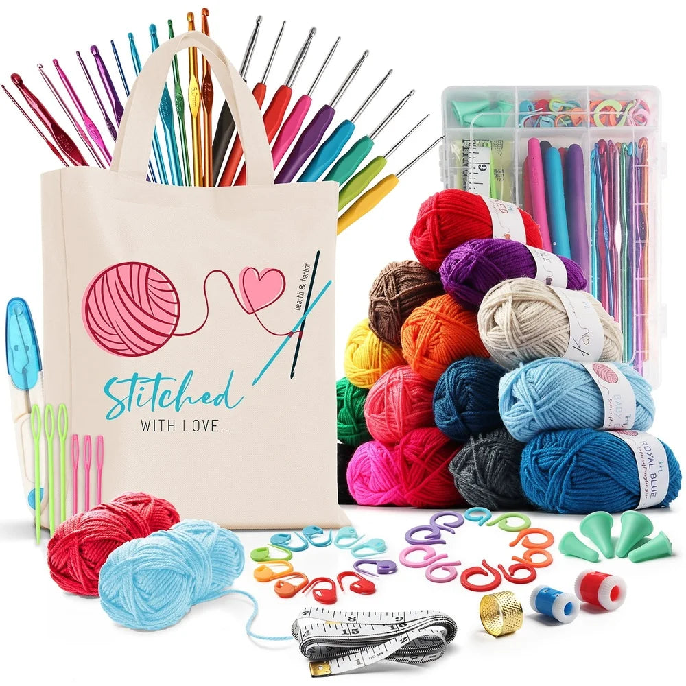 Crochet Craft Kit for Beginners 15 Color Yarn Bundle with Hooks