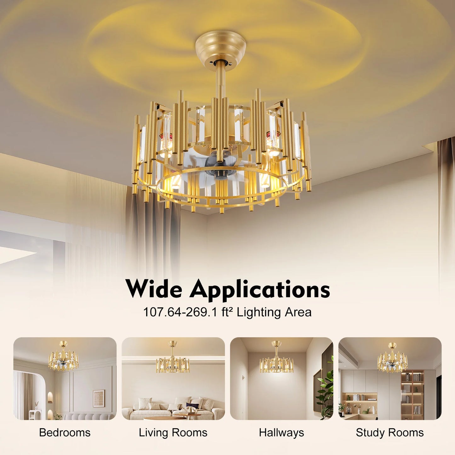 Modern Gold Ceiling Fan With Light Remote 35dB Quiet 5 Blade For Bedroom Living Room 3 Speed Timer