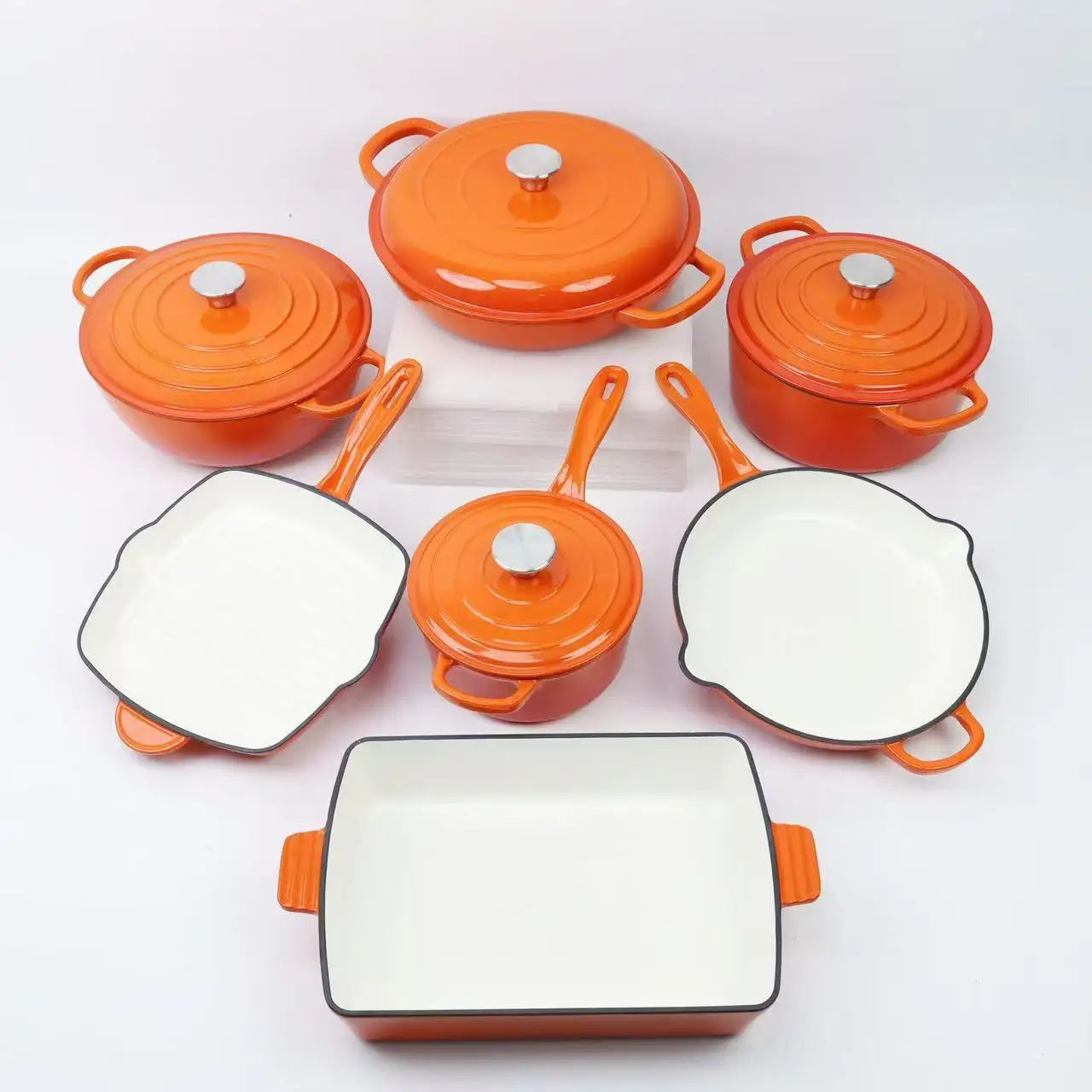 Multicolor Enamel Cast Iron 11 Piece Cookware Set Induction