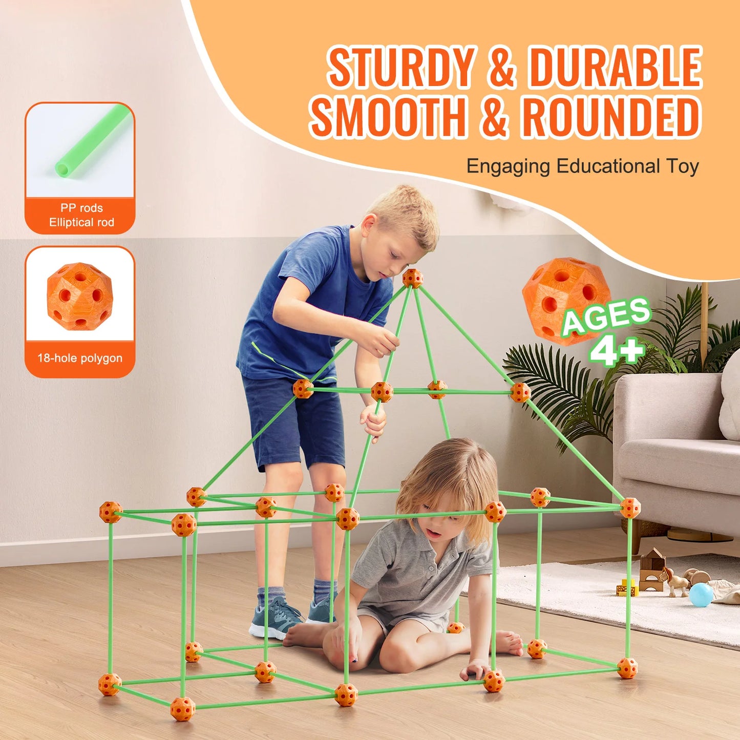 SucceBuy Fort Building Kit With 55 Rods And 30 Balls Tent