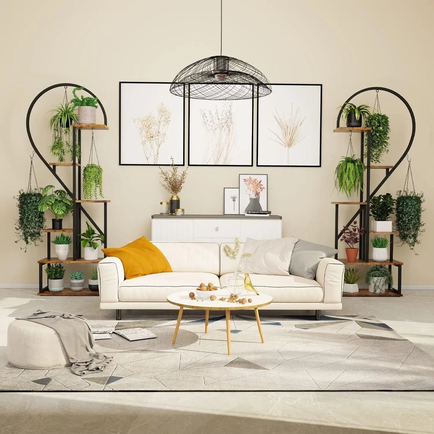 6 Tier Heart Shaped Wood and Metal Plant Stand Storage Shelf