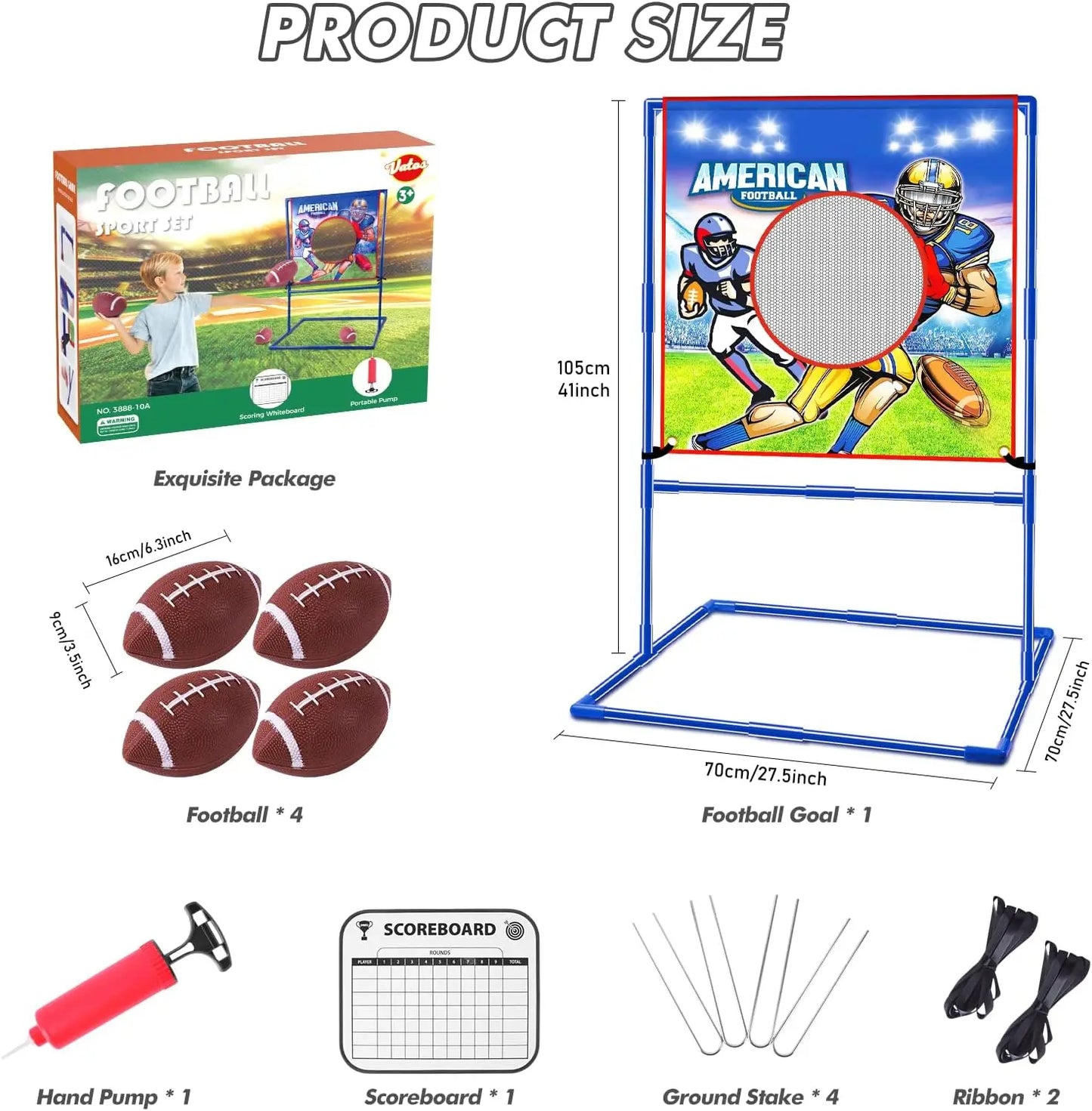 VATOS Football Toss Target Game With 4 Inflatable Balls